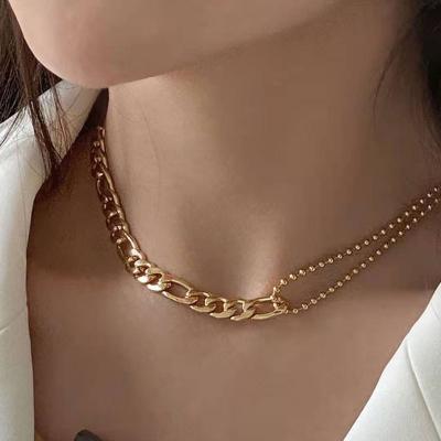 China New Hot FASHIONABLE Gold Stainless Steel Figaro Chain Bead Chain Choker Necklace Women Chunky Wide Cuban Chain Choker Necklace for sale