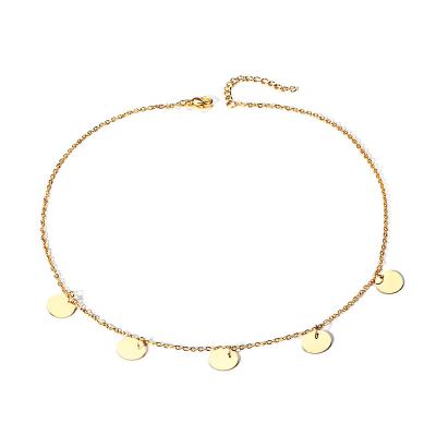 China ISA Style 18k Fashionable IP Coin plated 5 Gold Stainless Steel Choker Necklace Elegant Women Round Round Charms Choker Necklace for sale