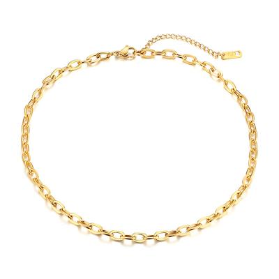 China Fashionable Women Jewelry Custom Silver 18k Gold Plated Oval Link Chain Choker Minimalst Stainless Steel Choker Necklace for sale