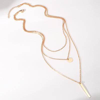 China INS FASHIONABLE Minimalist Multi Pendant Necklace Women Bar Coin Disc Layer Stainless Steel Multi Strand Necklace for sale