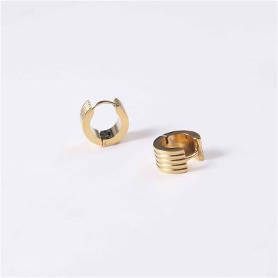 China 2021 TRENDY New Trendy Stainless Steel Wide Striped Chunky Multi Striped Huggie Earrings 18K Gold Huggie Earrings Wide Huggie Earrings for sale