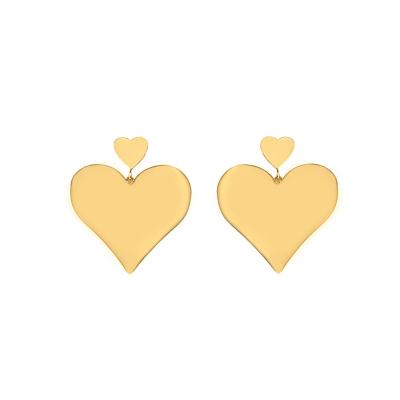 China New Trendy Trendy Women Stainless Steel Big Heart Dangle Chic Double Earrings Minimalist 18k Gold Heart Drop Earrings for sale