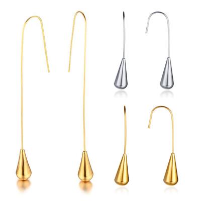 China FASHIONABLE Minimalist Silver Tasty Teardrop Long Drop Earrings Women Gold Stainless Steel Ladies Earrings for sale