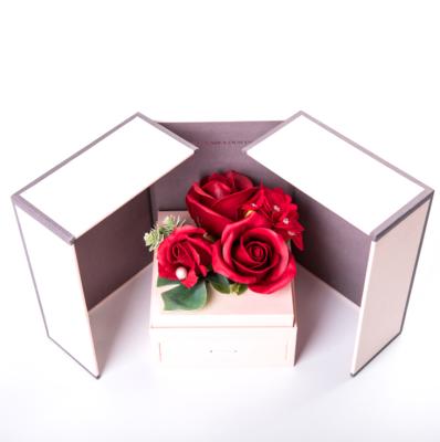 China Eco Friendly Box Rose Soap Flower Artificial Flowers Rose Head With Jewelry Gift Box for sale