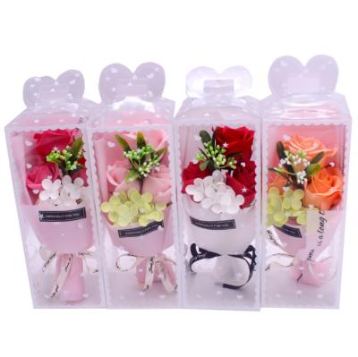 China Natural Wholesale Graduation Gifts /handmade touch mini flower bouquet 3pcs rose bath soap flower for sale