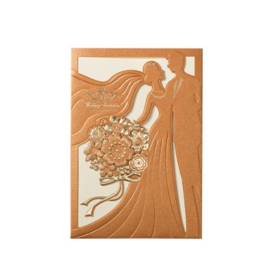 China Custom Chinese Style China Champagne Or Red Color Luxury Wedding Cards Invitation for sale