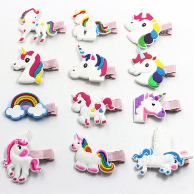 China Wholesale Eco Fridendly Girls Headdress PVC Unicorn BB Hairpin Hair Clips Kids for sale