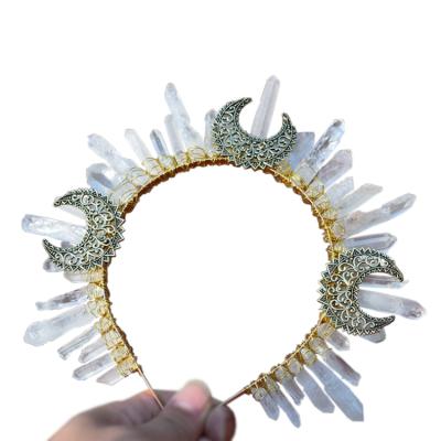 China Handmade Electroplating Crystal Bride Crown Witch Moons Tiara 3 Color Crystal Crown Wholesale New Real for sale