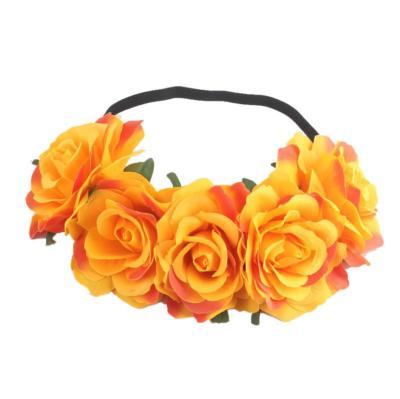 China Bride Hair Accessories Eco - Friendly / Handmade Silk Rose Flower Headband Christmas Carnival Party Headwear Garland for sale