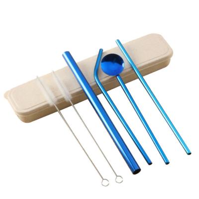 China Viable Custom Logo Bend Tube Cleaning Brush Box Set 304 Stainless Steel Drinking Straw for sale