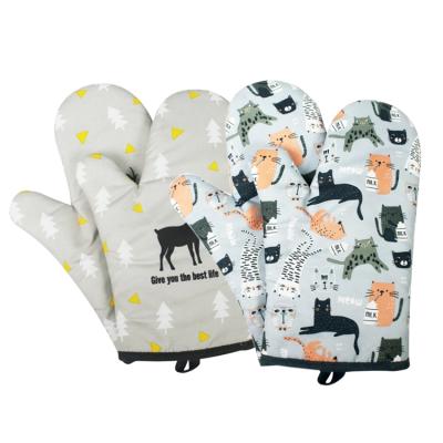 China Oven Cartoon Polyester Anti Scald High Temperature Comfortable Heat Resistant Oven Gloves for sale