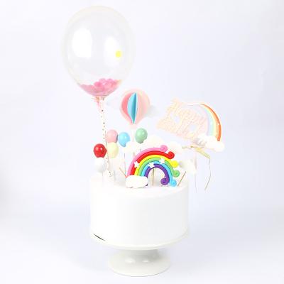 China Place Cake Topper Birthday Cake Decoration 15th Birthday Cake Rainbow Happy Birthday Balloon Cloud Set for sale