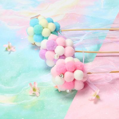 China Hair Ball Ribbon New Products Birthday Cake Decorated Pink Blue Purple Hair Ball Plug-in Card Baked Cake Topper Dessert Decoration for sale