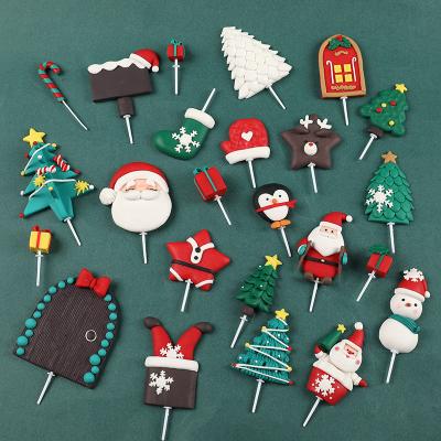 China Clay Christmas Decorating Design Cake Toppers New Cake Topper Merry Christmas Yellow Green Gift Box, Crutch, Snowflake Clay Cake Topper Soft for sale