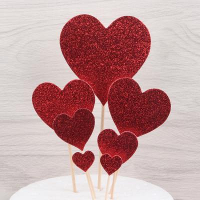 China Seven Love Cake Decorating Insert Card Wedding Cake Topper Set Glitter Love Series for sale