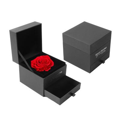 China Valentines Eternal Preserved Roses Gift Handmade Natural Eternal Real Everlasting Flower In Jewelry Gift Box Ring Gift Box for sale