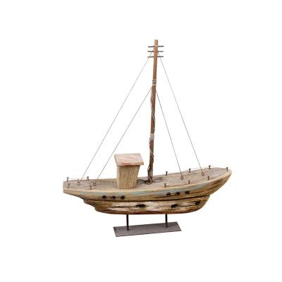 China Europe Wood Crafts Exquisite Metal Base Carved Sailing Boat Decoration Office And Bedroom for sale