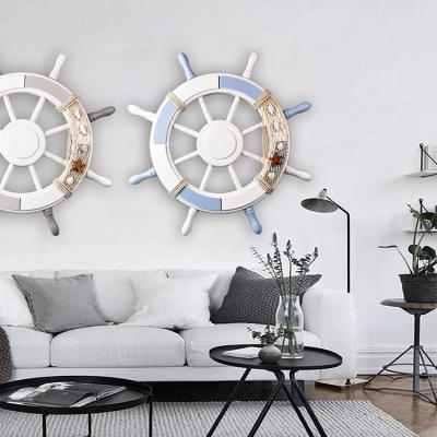 China Europe 24.5 Inch Beach Series Wall Decoration 2 Color Wooden Nautical Boat Steering Wheel for sale