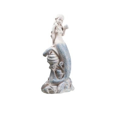 China Europe Resin Opens Large Tailed Princess Standing On Coral Rocks 31Inch Mermaid Statue for sale