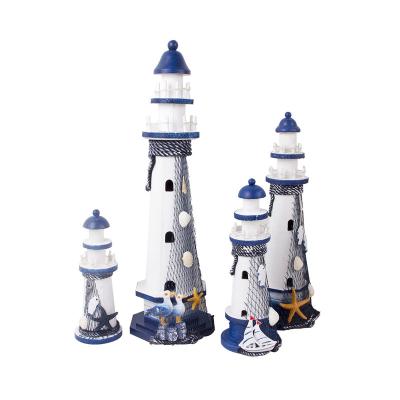 China Fashionable Antique Decorative Decorative Beach Figure Beach Home Office MDF Wooden Lighthouse for sale