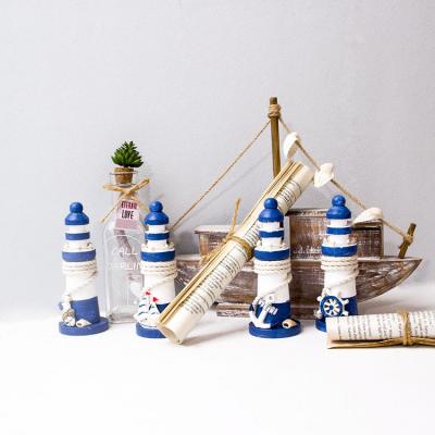 China Mediterranean Blue White 5.15' Europe Size Retro Wood Crafts Lighthouse Decoration Ornaments for sale