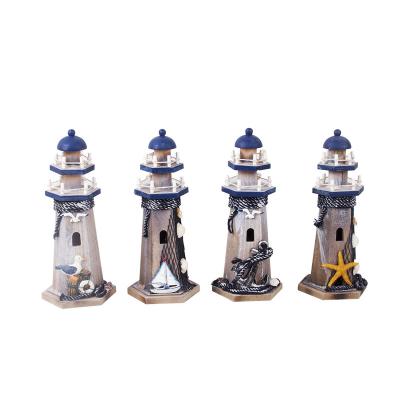 China Europe Decor Lighthouse Wooden Figurines Table Nautical Centerpieces Beach Decorative Theme for sale