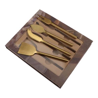 China Sustainable Kitchen Cheese Tool 4 PCS Gold Color Cheese Knives In Box For Slicing Cheese for sale