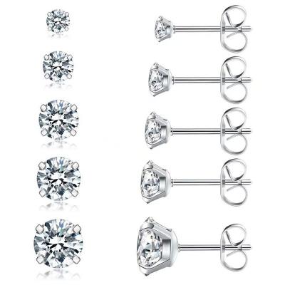 China CLASSIC 5 Pairs Stud 3-8mm Earrings Set Hypoallergenic Zircon 316L Stainless Steel CZ Earrings for sale