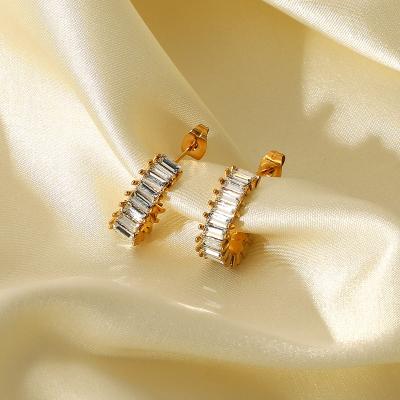 China Fashionable Statistical Style Stainless Steel Gold Plated Stud Women Jewelry Gift Square Zircon Circle Earrings Full for sale