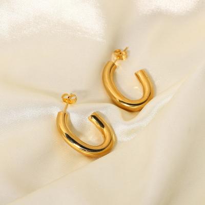 China INS Style Statement Thicker Textured Waterpoof 18K Gold Plated Stainless Steel Crescent Hoop Earrings For Women for sale