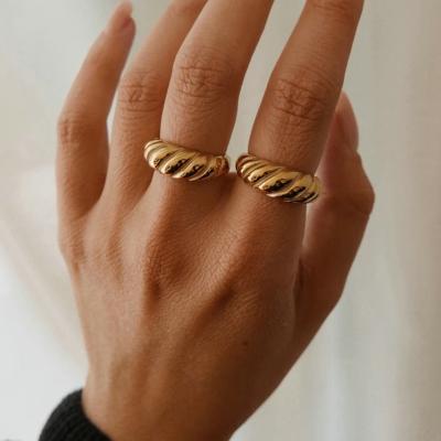 China INS Jewelry Punk Vintage Inspired Rope Chunky Croissant Ring Bold Ariel Ring 18K Gold IP Plated Stainless Steel Rope for sale