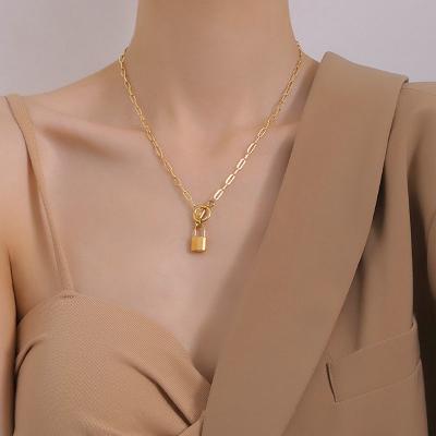 China 14k Gold Plated Romantic Stainless Steel OT Buckle Chain Lock Pendant Necklace For Women for sale