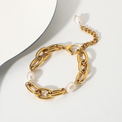 China CLASSIC 18K Gold Plated Stainless Steel Freshwater Bracelets For Women 12mm Wide Chunky Oval Chain Bracelets for sale