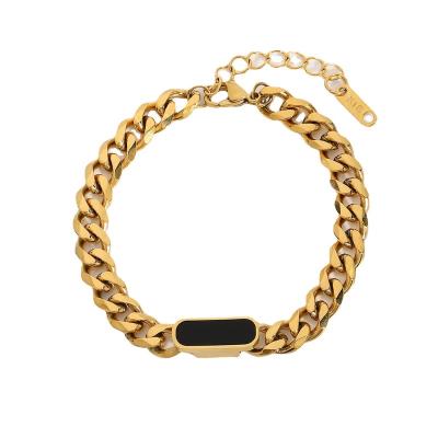 China CLASSIC Chunky Thick Miami Cuban Chain 18K Gold Plated Malachite Shell Cuban Natural Stainless Steel Bracelet for sale