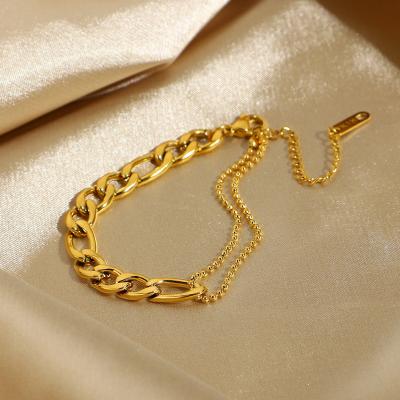 China Fashion romantic simple European avant-garde splicing bangle soft gold plated stainless steel Figaro chain bracelet for sale