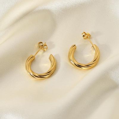 China Ins Style Stainless Steel Jewelry Mirror Texture Circle Geometric Moon Helix Shaped INS Gold Plated Circle Earrings For Women for sale