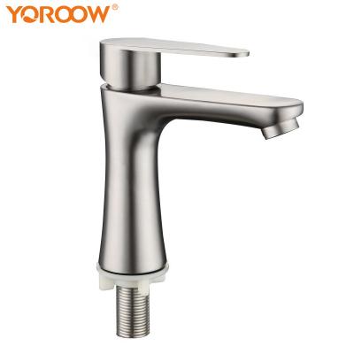 China Faucets China Factory Cold Water 304 Stainless Steel Thermostatic Basin Faucet Deck Mounted Single Handle Basin Faucet For Bathroom for sale