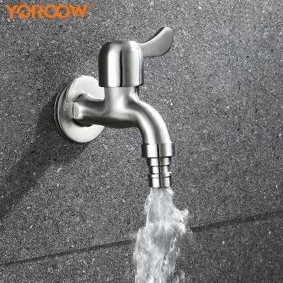 China Modern 304 Stainless Steel Bathroom Washing Machine Faucet Outside Single Bibcock Wall Mounted Cold Water 304sus for sale