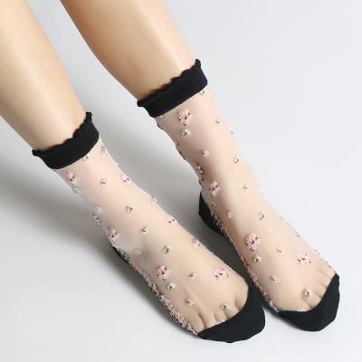 China 10pairs Pack Summer QUICK DRY Women Nylon Lace Crystal Sheer Crystal Silk Socks for sale