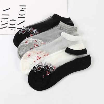 China Women's Ladies Transparent Socks Summer Cotton Nylon Luxury Ankle Low Bridesmaid Socks for sale