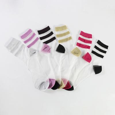 China Ladies Crystal Silk Novelty Stripes Summer Women Socks Transparent Fashion for sale