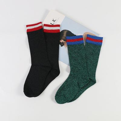 China Fashion Lurex Vintage Style Shiny QUICK DRY Yarn Women Long Thin Socks for sale