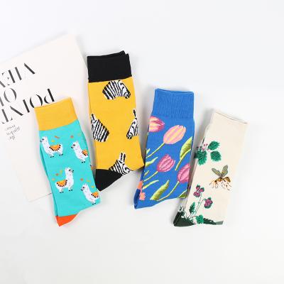 China Good Design Alpaca Zebra Flower Bee Flower Women's Happy Socks Cotton QUICK DRY Unisex Men's Happy Socks for sale