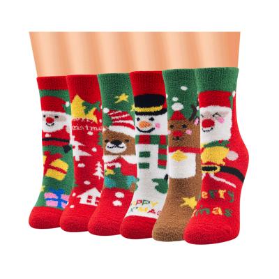 China Polyester Warm Fleece Cotton Women's Winter Gift Fluffy Christmas Warm Socks for sale