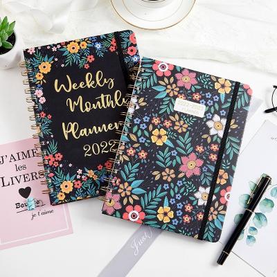 China New 2022 New 2022 Monthly Weekly Daily Planner Fancy Cover Spiral Notebook Gold Spiral Hard Planner Printing Weekly Diary with Bandage Diary Notebook Organizer for sale