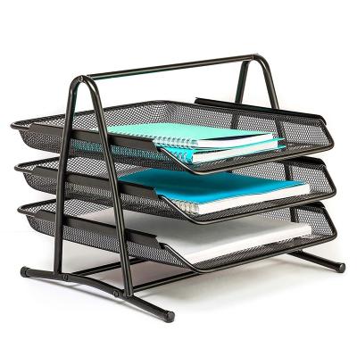 China 3-Tier Metal Mesh File Rack Organizer Desk Eco-friendly Letter Tray Paper Document Holder For Office Home School Black for sale