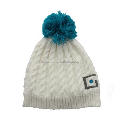 China COMMON beanie caps acrylic winter beanie hat with pom puff embroidery winter beanie hats for sale