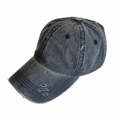 China JOINT Logo Stock Pigment Washed Cotton Custom Baseball Cap With Ponytail Hole for sale