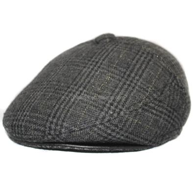 China COMMON Pattern Wool Plaid Material Flat Hat With Foldable Earflap for sale