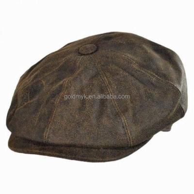 China COMMON Newsboy High Quality Custom Washed Leather Material Hat for sale